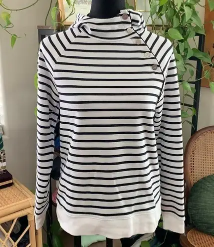 Ralph Lauren Lauren  White & Black Stripe Pullover Snap Neck Hoodie