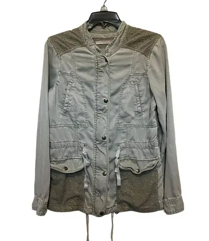 Max jeans Women’s Snap Front Lace Detail Lightweight Jacket Olive Green Size M