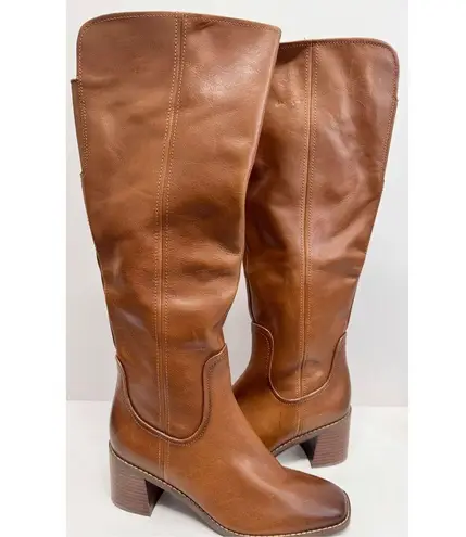 Naturalizer 27 EDIT Knee High Boots Size 6 Brown Leather Square Toe Block Heel