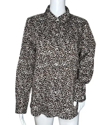Foxcroft Shirt Womens 12 Brown Black Cheetah Print Button Up Casual Work Office