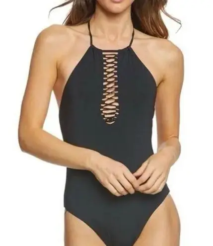 Radio Fiji NEW black FOLA cheeky lace up one piece swim suit Small whimsigoth