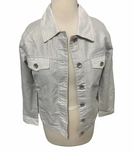 Denim & Co  Denim Denim Jean Jacket Metallic Silver XS Extra Small