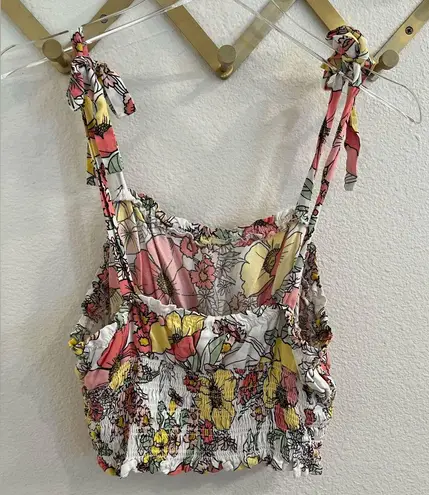 AFRM Revolve Floral Smocked Tie Strap Crop Top XL
