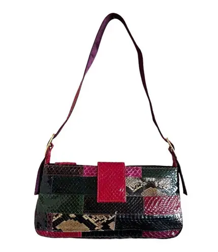 KAZUYO NAKANO Animal Print Leather Patches Satin Shoulder Bag Top Handle Zipper Purple