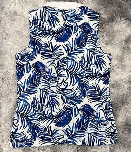 Tommy Bahama  Womens Sleeveless Floral Golf Polo Shirt UPF Shirt White Blue Med