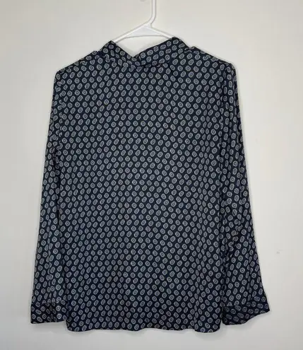 Something Navy Blue Silky Geometric Print Casual Button Up Shirt Top