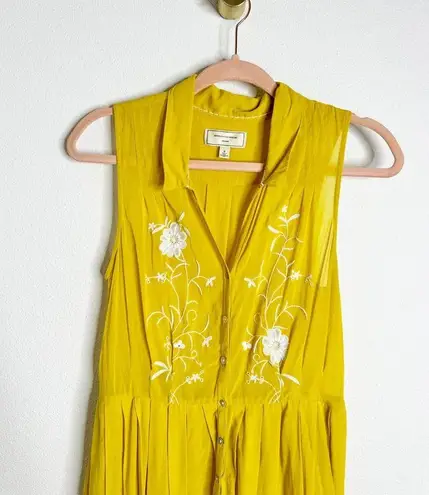 Moulinette Soeurs Anthropologie Spiraea Yellow Floral Embroidered Buttoned Dress