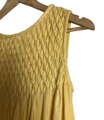 Vintage Yellow Smocked Pleated Sleeveless Midi Dress Size M Size M
