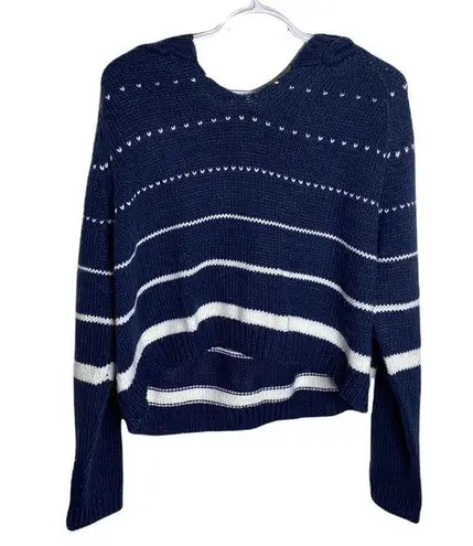 John + Jenn striped navy white combo cropped sweater hoodie size S