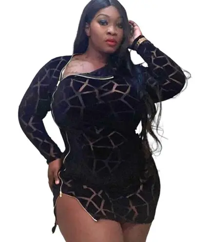 Black Plus Size Bodycon/ Mini/ Party/ Assymmetrical Zip Dress Black