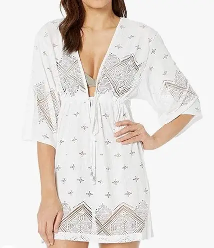 Dotti Women's White Tie Front Santorini Tile Tunic Swimsuit Cover