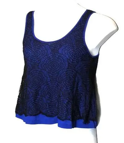 Lucca Couture  Cropped Lace Overlay Back Zip Medium Sleeveless Tank Blouse