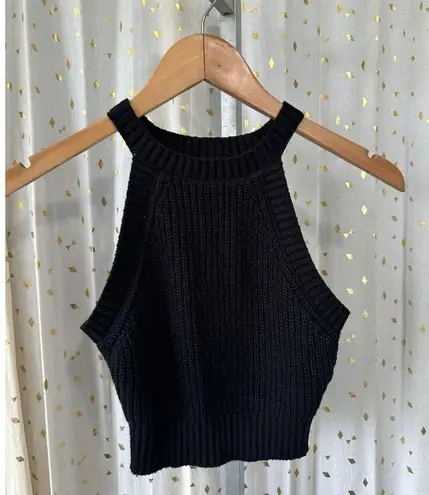 Hunter & Brown Women's Black Ribbed Knit Halter Cropped Sweater Tank S
