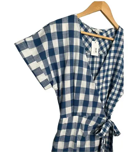 Main Strip New Gingham V Neck Tie Wrap Front Romper Plaid Blue S