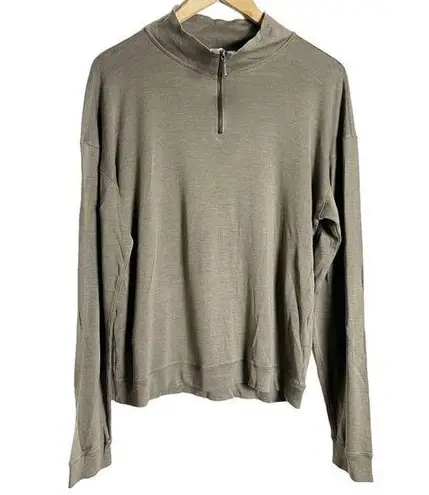 Armani Collezioni Olive Green Silk Blend Quarter Zip Pullover Sweater Size Large