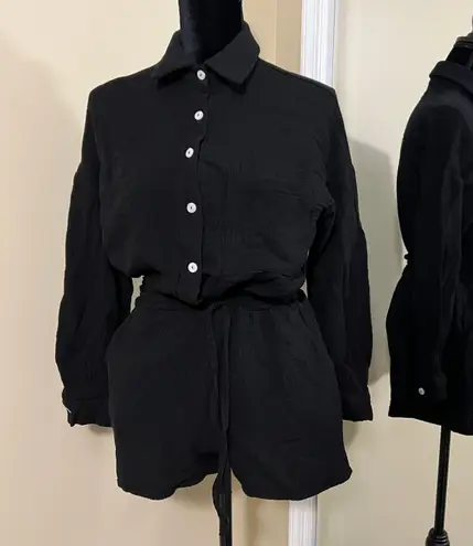 Two piece set loose oversized shirt high waisted pants high rise shorts summer s Black