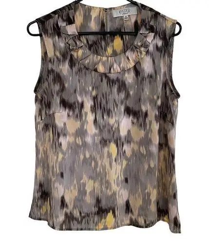 Kasper gray and yellow sleeveless blouse women's size medium spring summer
