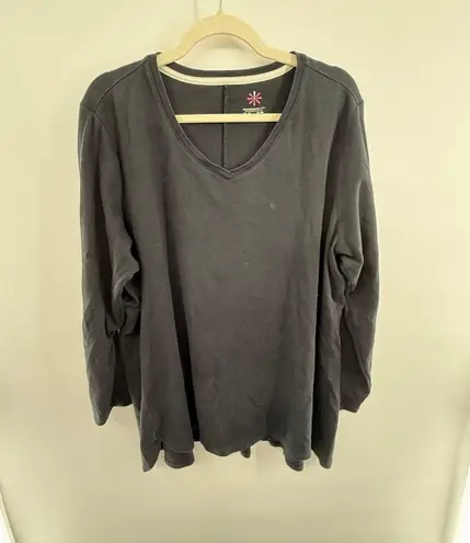 Isaac Mizrahi Live 2X Black Pima Cotton Essential V-Neck Long Sleeve Soft Knit