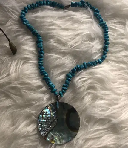 Turquoise rock and‎ abalone shell necklace Blue thumbnail 3