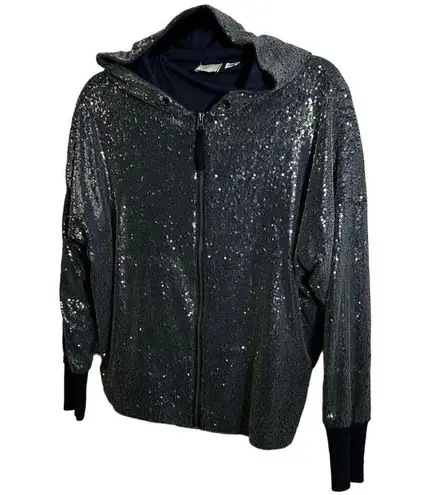 Anthropologie Postmark Navy Blue Sequin Full Zip Hoodie Sweatshirt XS Bling