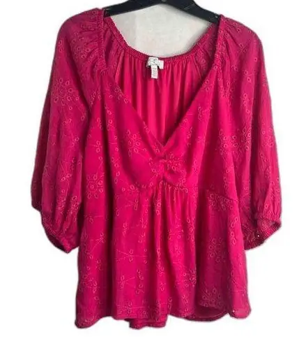 Sofia Vergara  Vneck 1/2 Sleeve Eyelet Blouse‎ Plus Size XXXL