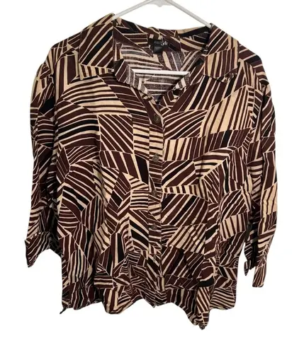 East 5th Vintage Linen Button Down Shirt Beige Geometric XL