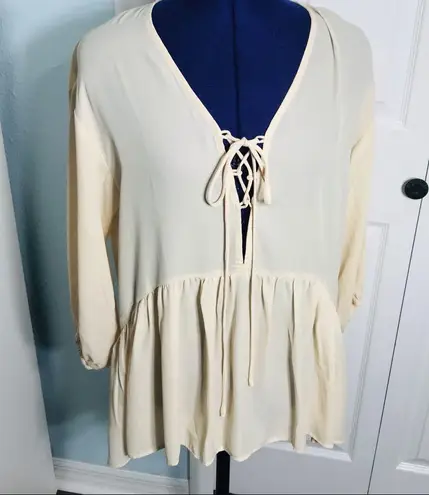 Lucca Couture NWT Lucca Cream Cottagecore Boho Lace Up Peasant Top Size Medium