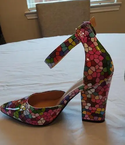 Fashion Summer Pointed pumps Geometric Pattern Ankle Strap shoes size 39