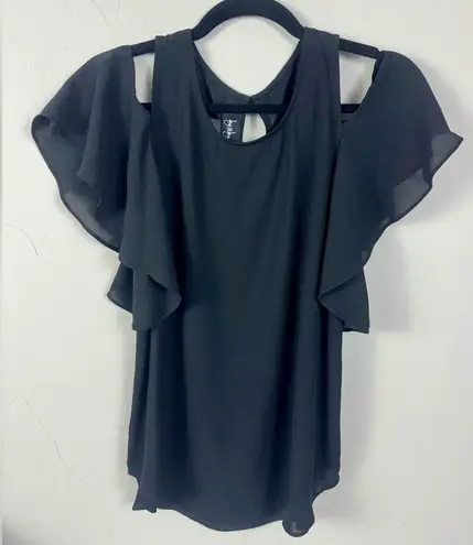 Source Unknown By & By Womens Juniors Cold Shoulder Black Flowy Goth Witchy Blouse Top Size S
