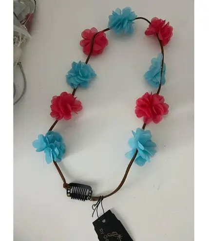 Boutique Hippie style blue and red floral headband