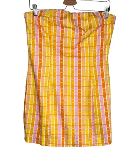 Peppermayo Girls Lunch Tube Mini Dress Splice Check Pattern Linen Blend US 6