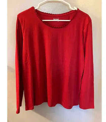 Basic Edition Womens Long Sleeve Red Tee with Decorative Neckline Large