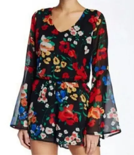 Free Press Womens Floral Allover Print Bell Sleeve Chic Open Back Romper - Sz S