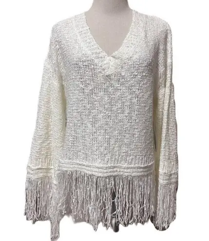 NWT SIX/FIFTY Crochet Fringe Sweater Boho Festival Cream Size Small