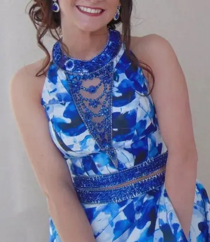 Rachel Allan Blue Floral Beaded Two