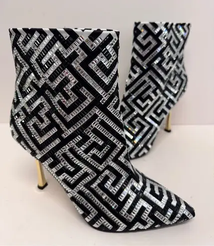 INC International Concepts Boots 8.5 Black Silver Embellished Gold Heel Booties