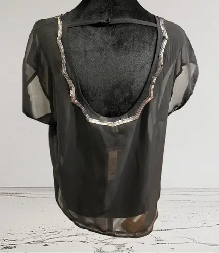 Decree Vintage Sheer Black Sequined Blouse Size L NWT