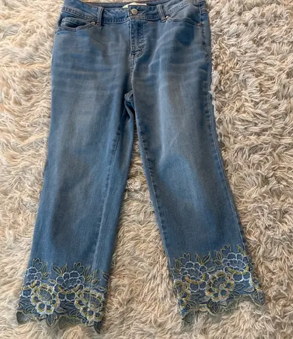 EST 1946 Denim Women's Hi Rise Cropped Jeans Floral Embroidery Size 4 Blue