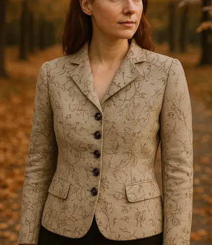 Le Suit Le Suite Blazer Womans size L Taupe Floral Brocade Blazer with Tortoise Casual