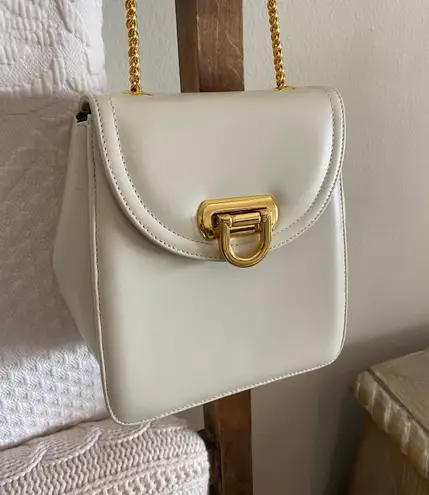 Frenchy Of California Vintage  ivory leather & gold hardware crossbody front flap bag