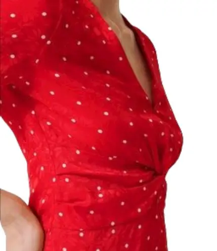 Maje Womens Red Ripia Twist-Front Polka-Dot Floral Jacquard Mini Dress Sz Small