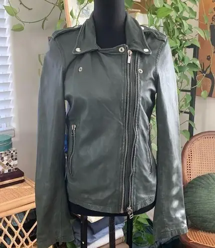 Goosecraft Biker 513 Hunter Green Leather Zip Up Moto Jacket