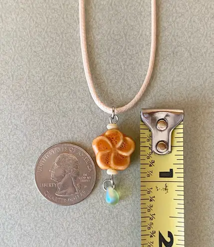 Handmade orange flower ceramic flower boho fairy cottage necklace🌼🧡