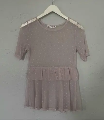 potter's pot Pink Ruffled Short Sleeve Sheer Blouse Fairy Fairycore Fae Peplum