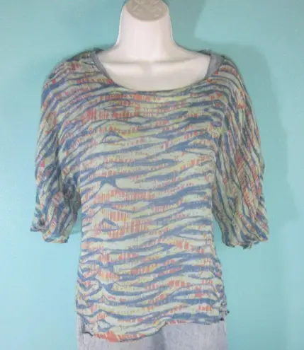 Gypsy 05  Anthropologie Womens Size S Oversized Sheer Silk Blouse Blue Wave