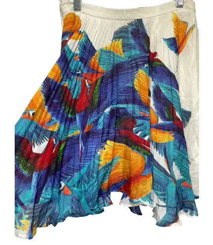 Elle sasson asymmetrical pleated Macaw parrot birds skirt Size 6