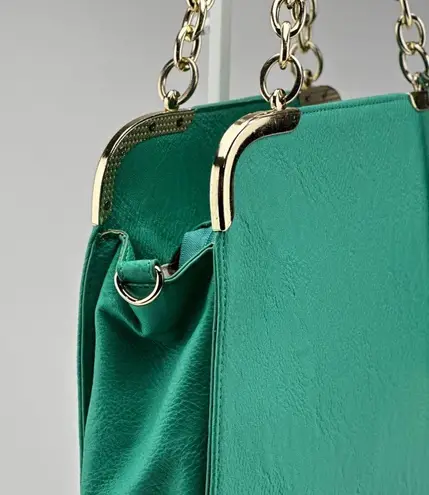 Lux teal hard bottom and side shoulder bag gold accent