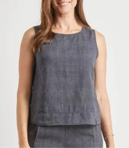 Habitat Sleeveless Shell Tank 100% Linen Blend Micro Check Top Sz XL Lagenlook