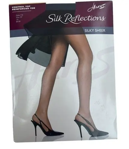 Hanes  Silk Reflections Size EF Silky Sheer Control Top Pantyhose Jet Black New​​