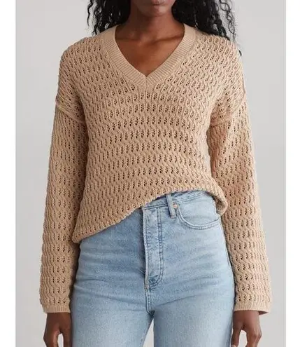 Design History Womens M Open Stitch V-Neck Sweater in Fawn NEW